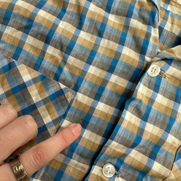 Penney’s Vintage Loop Collar Plaid Button Up Shirt M 15-15.5 Blue - Picture 4 of 6
